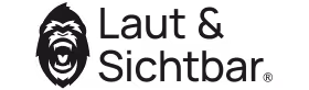 Logo mit stilisiertem, brüllenden Gorilla neben dem Text ‚Laut & Sichtbar‘.