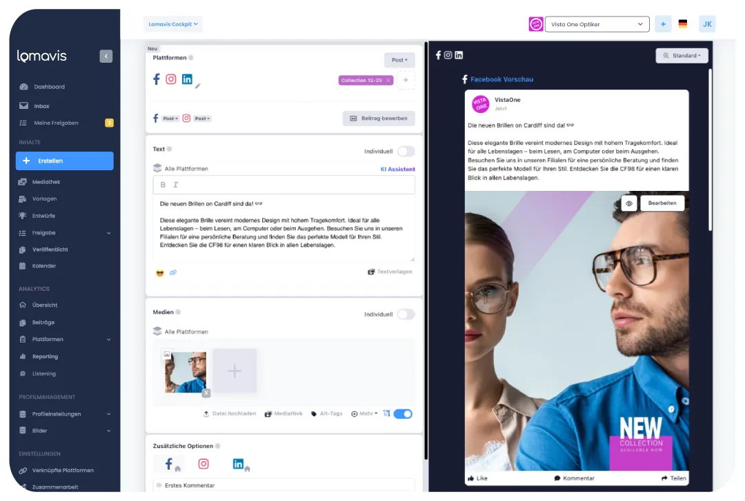 Lomavis Creator zur Erstellung von Beiträgen und zeitgleicher Veröffentlichugen auf allen Plattformen