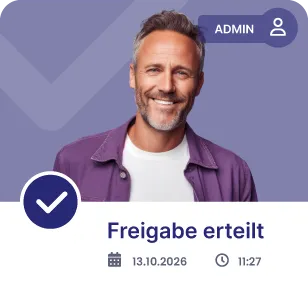 Bestätigte Freigabe eines Beitrags mit Datum, Uhrzeit und verantwortlicher Person