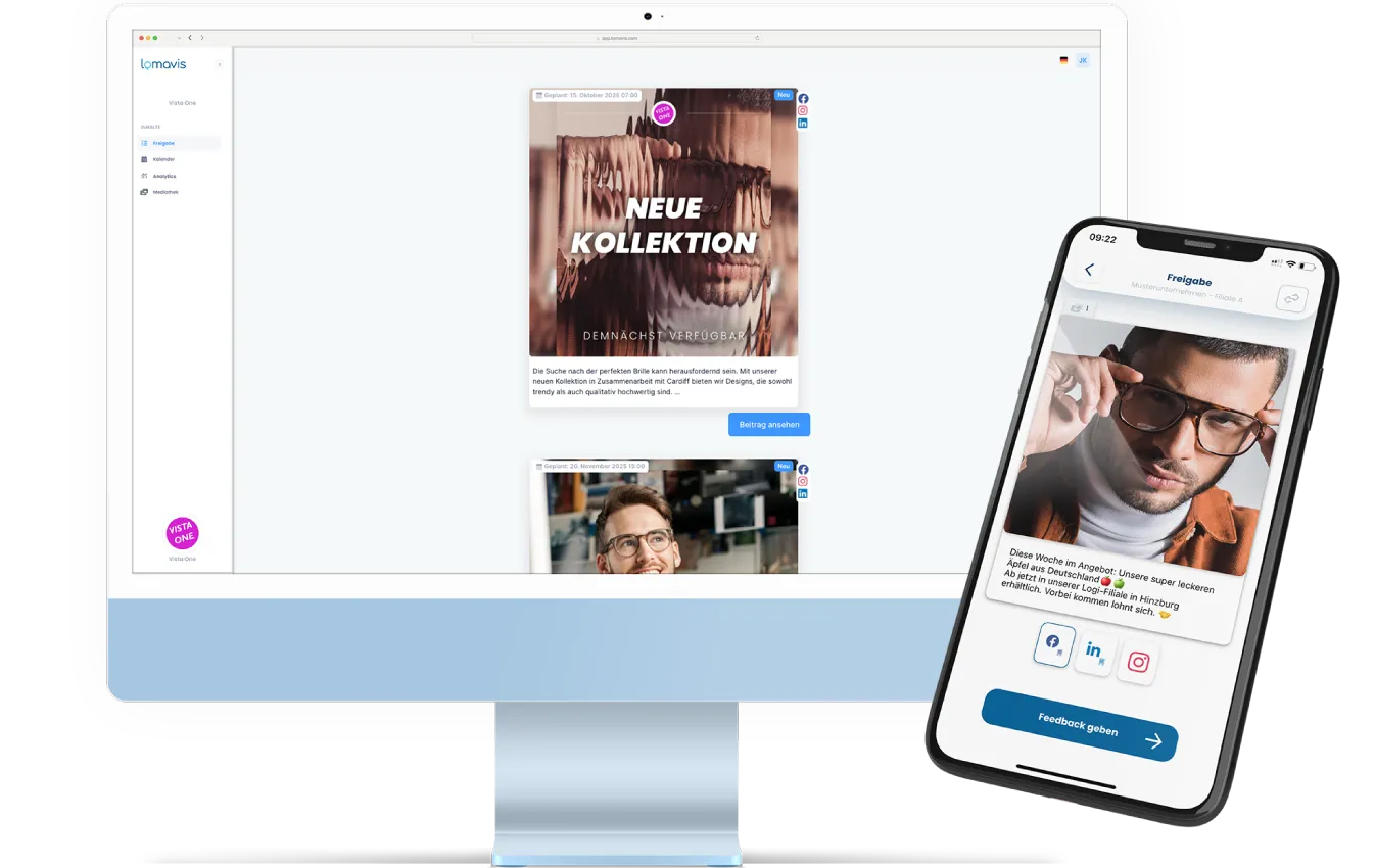 Lomavis Freigabebereich zum Austausch und zur Freigabe von Beiträgen
