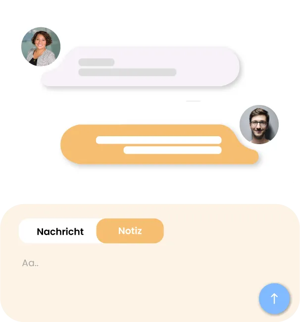 Chatansicht mit interner Notiz zur internen Abstimmung im Team