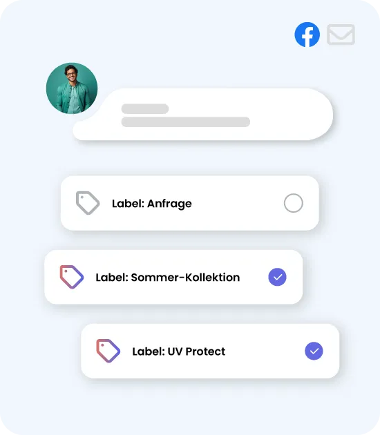 Label-Auswahl zur Kategorisierung von Nachrichten wie Anfragen oder Produkt-Themen