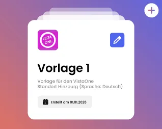 Digitale Vorlage mit Titel Vorlage 1, erstellt am 01.01.2026, für den VistaOne Standort Hinzburg, Sprache Deutsch.