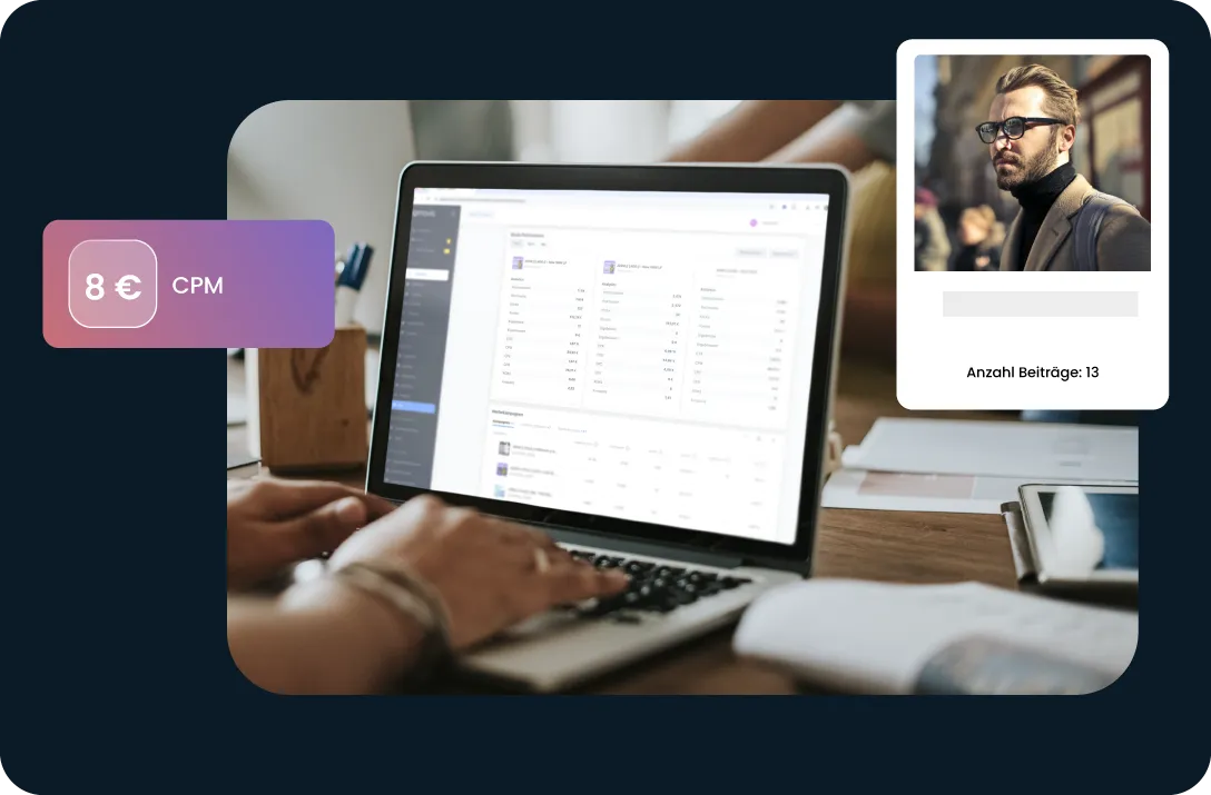 Analyseansicht einer Werbekampagne mit Tabellenübersicht und hervorgehobener Cost-per-Mille-Kennzahl