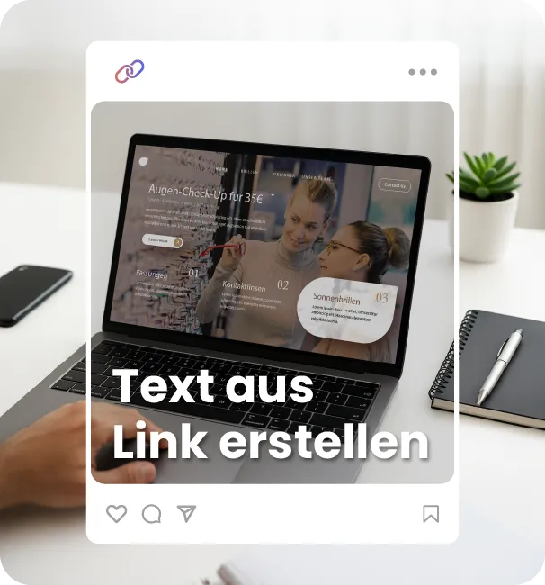 Lomavis KI Assistent erstellt Social Media Texte aus Webseiten-Links – Darstellung der Funktion „Text aus Link erstellen“ zur automatischen Analyse und Content-Generierung.