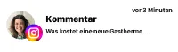 Profilbild einer Frau neben einem Kommentar auf Deutsch mit dem Text: 'Was kostet eine neue Gastherme ...', gepostet vor 3 Minuten.