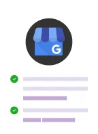 Google Unternehmensprofil mit einer Liste und drei grünen Häkchen.