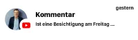 Porträt eines Mannes mit blauem Hemd vor weißem Hintergrund, daneben das YouTube-Symbol und der Text 'Kommentar: Ist eine Besichtigung am Freitag...'.