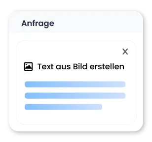 Interface mit der Option ‚Text aus Bild erstellen‘ und einem Abbrechen-Symbol in einem Fenster mit dem Titel ‚Anfrage‘.