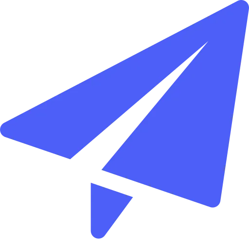 Blaues Papierflugzeug-Symbol vor schwarzem Hintergrund.