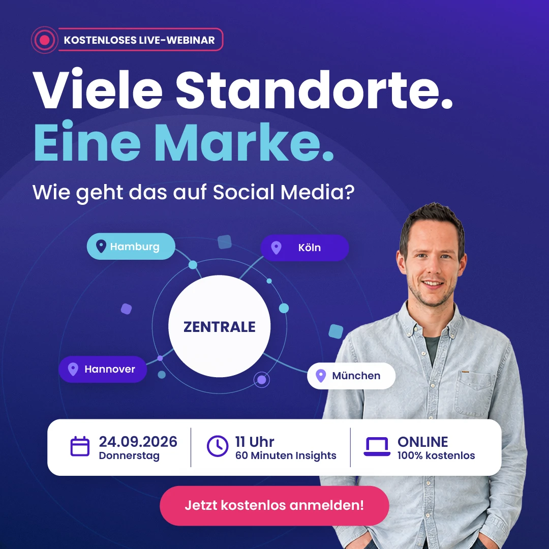 Lomavis Webinar zu Social Media für Unternehmen mit mehreren Standorten am 24.09.2026 – Zusammenarbeit zwischen Zentrale und Standorten erfolgreich organisieren.