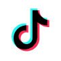 Das farbige TikTok-Logo mit einem Notenzeichen, vor weißem Hintergrund.