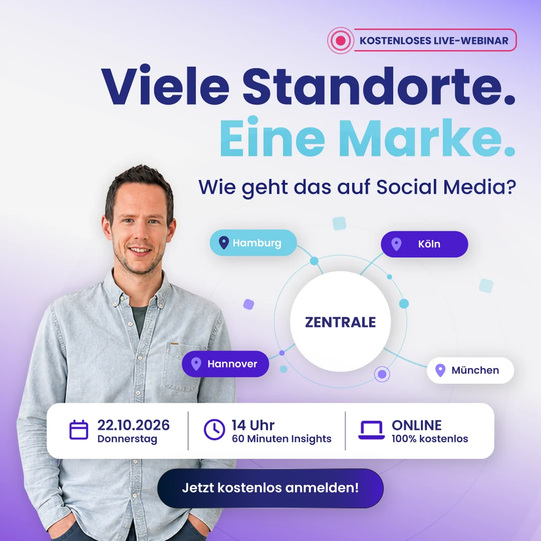 Lomavis Webinar zu Social Media für Unternehmen mit mehreren Standorten am 22.10.2026 – Zusammenarbeit zwischen Zentrale und Standorten erfolgreich organisieren.