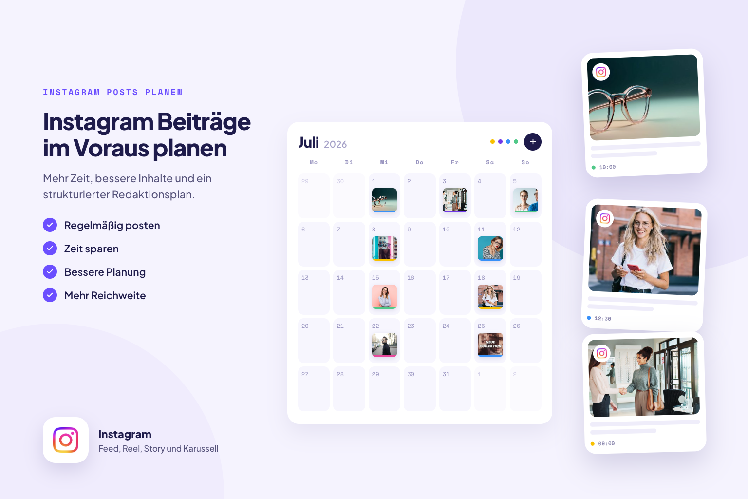 Content-Kalender mit im Voraus geplanten Instagram Beiträgen für einen Monat