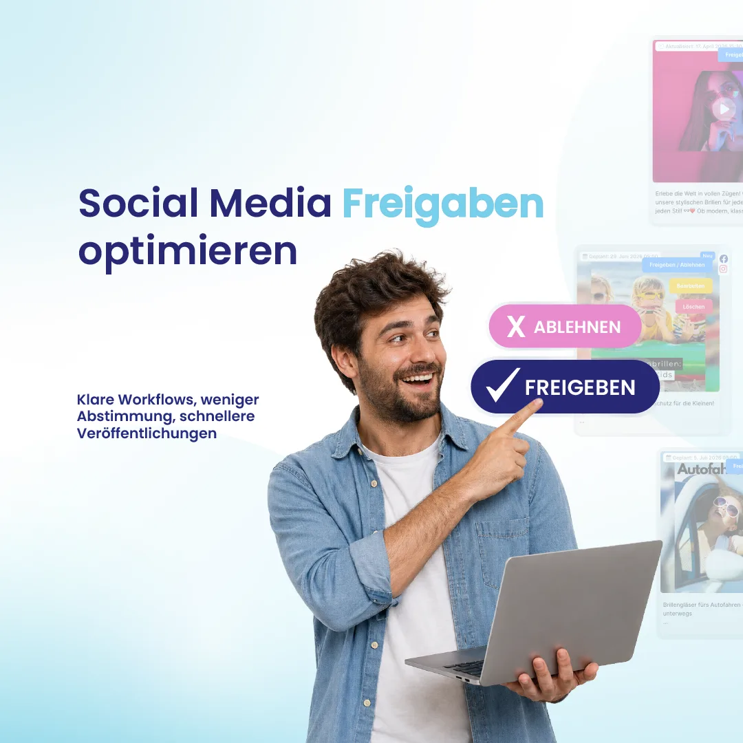 Social Media Freigabe optimieren mit Lomavis: strukturierter Freigabeprozess, klare Workflows, weniger Abstimmung und effiziente Veröffentlichung von Social Media Beiträgen.