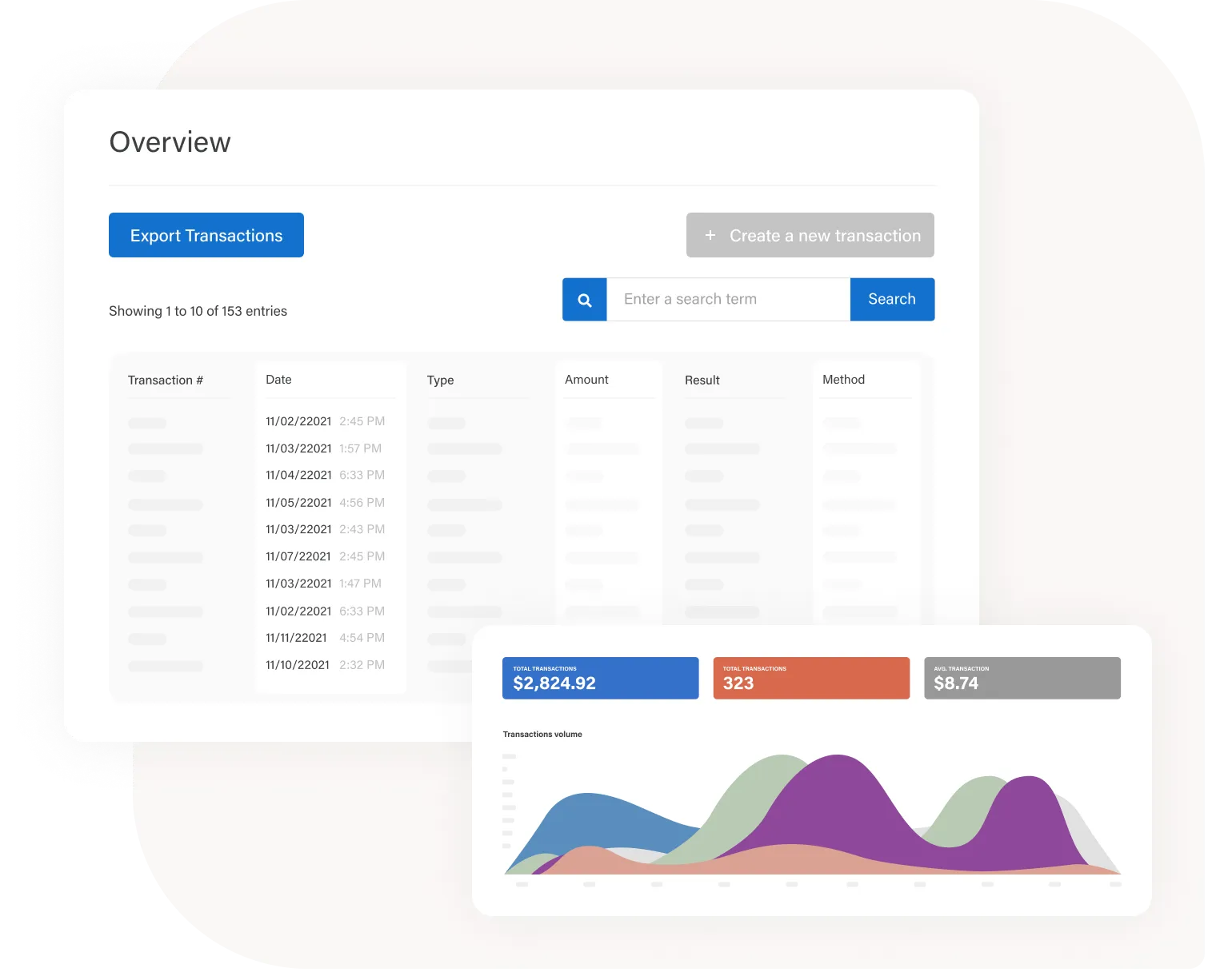 Mockup of SwipeSimple Dashboard showing recent transactions