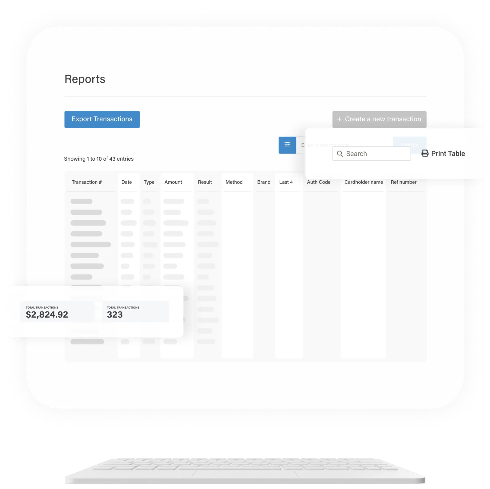 Mockup of a business report, showing recent transactions