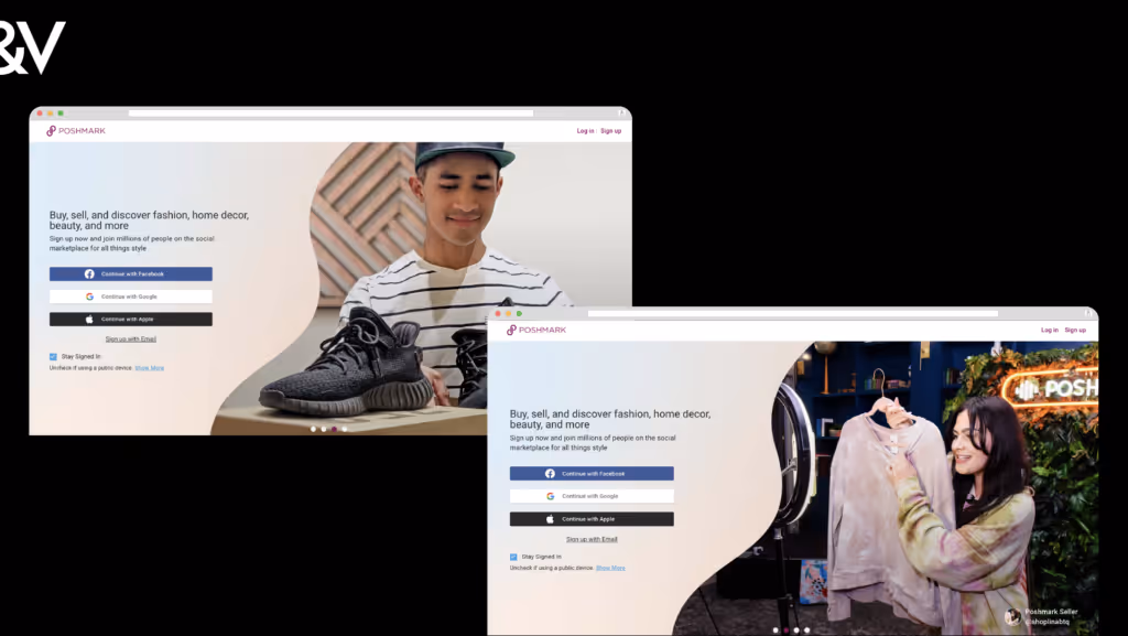 Two other versions of the Poshark sign in page