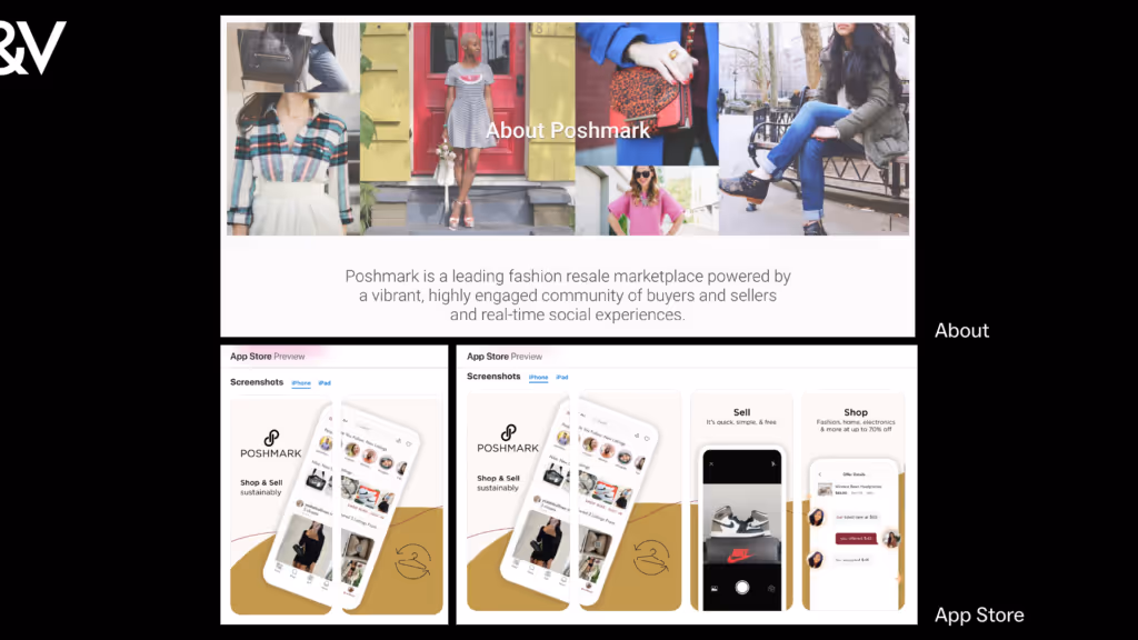 Poshmark website and app store screens