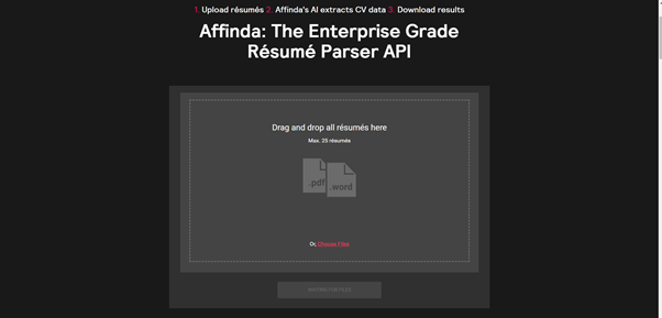 Extract Data Step 1: Visit https://www.affinda.com/resume-parser