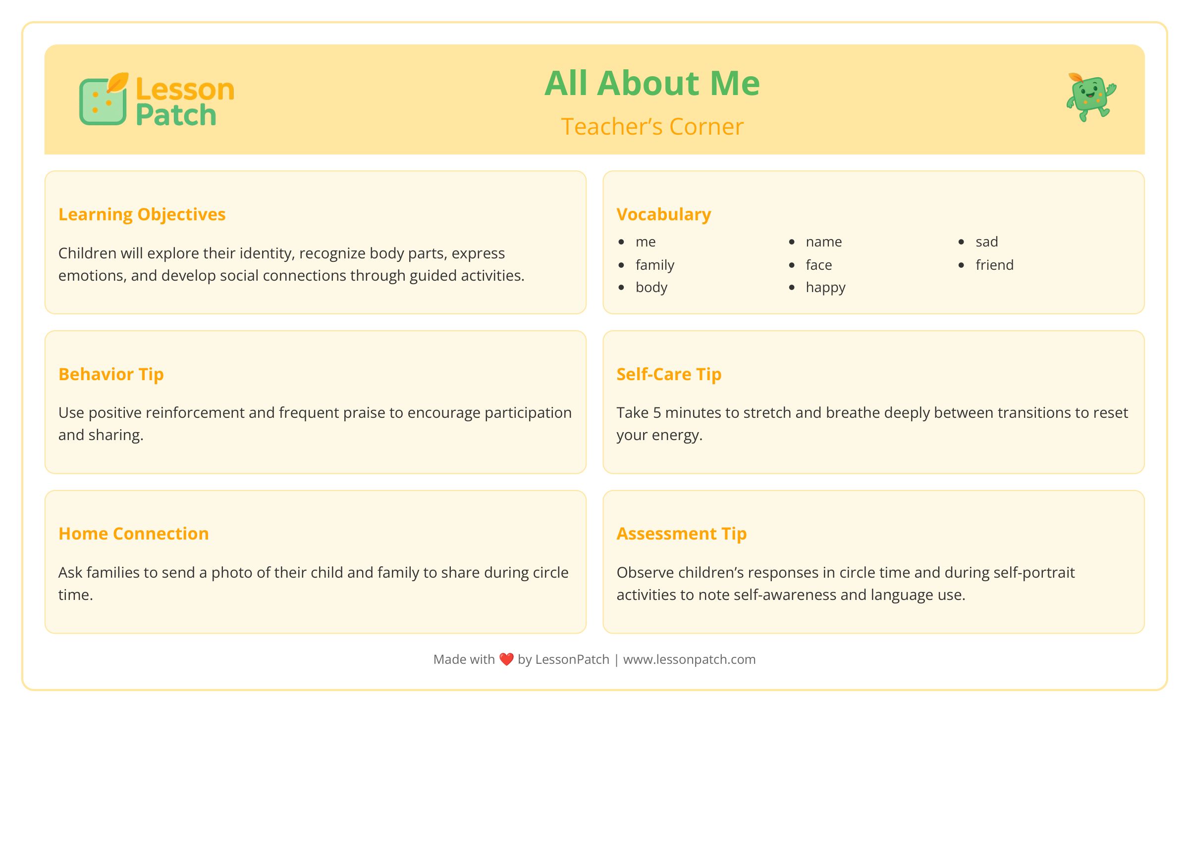 sample lesson page
