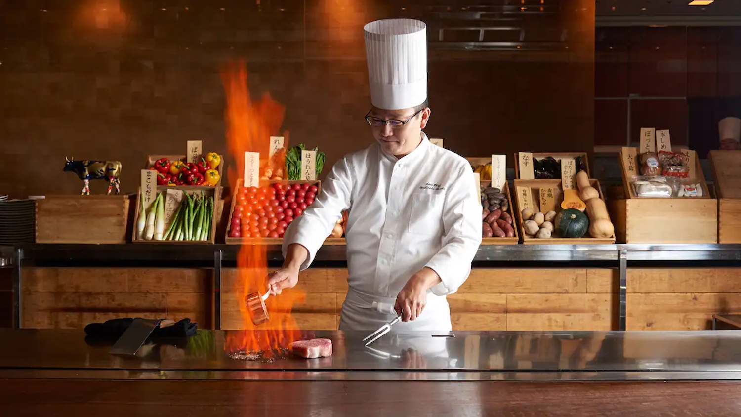 Chef working over a teppan grill