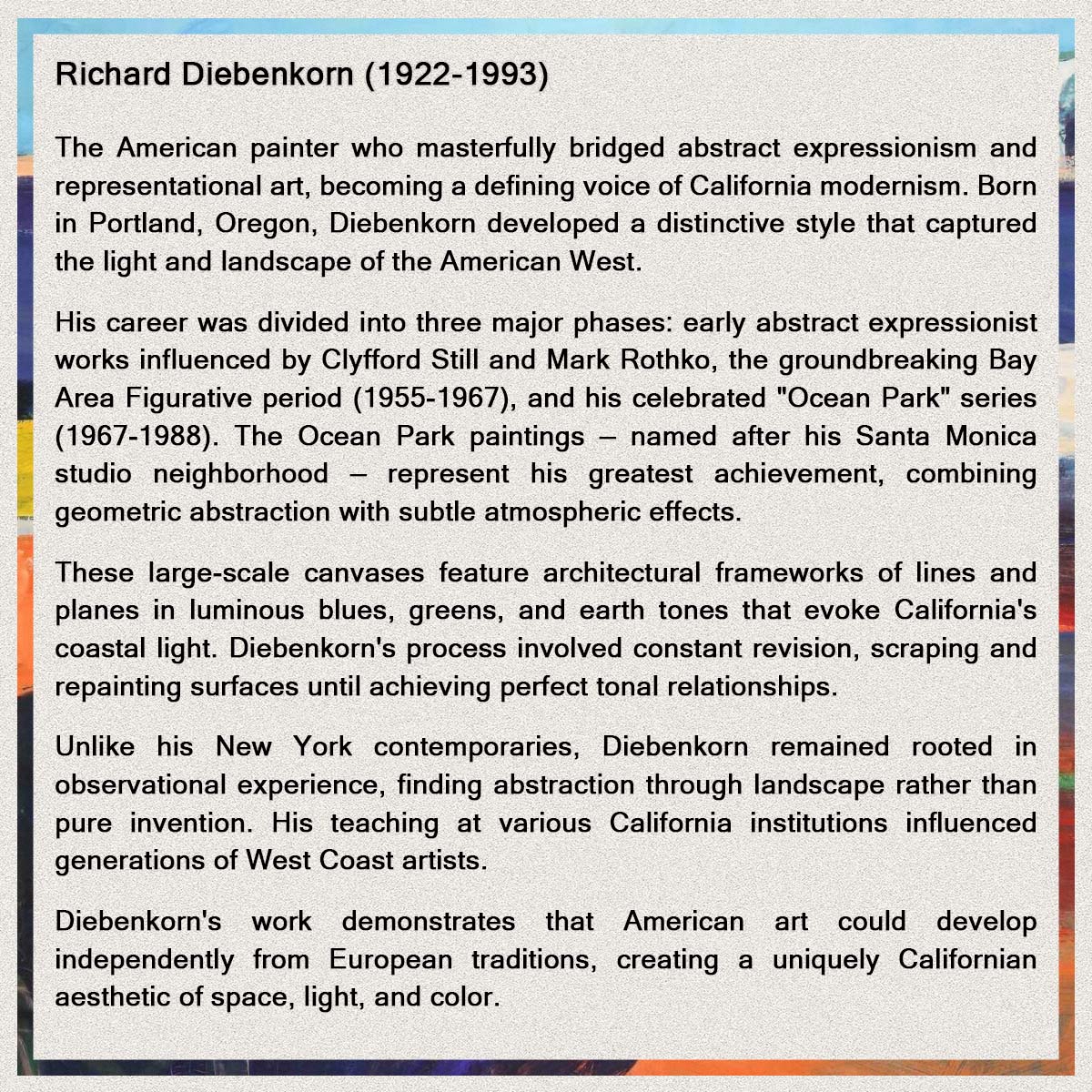 Short bio of Richard Diebenkorn.
