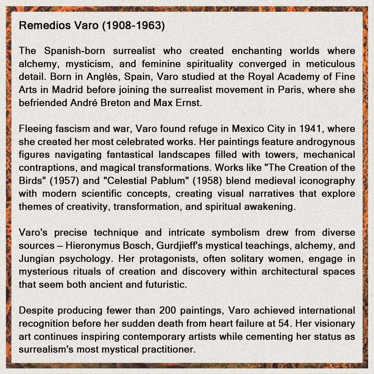 Short bio of Remedios Varo.