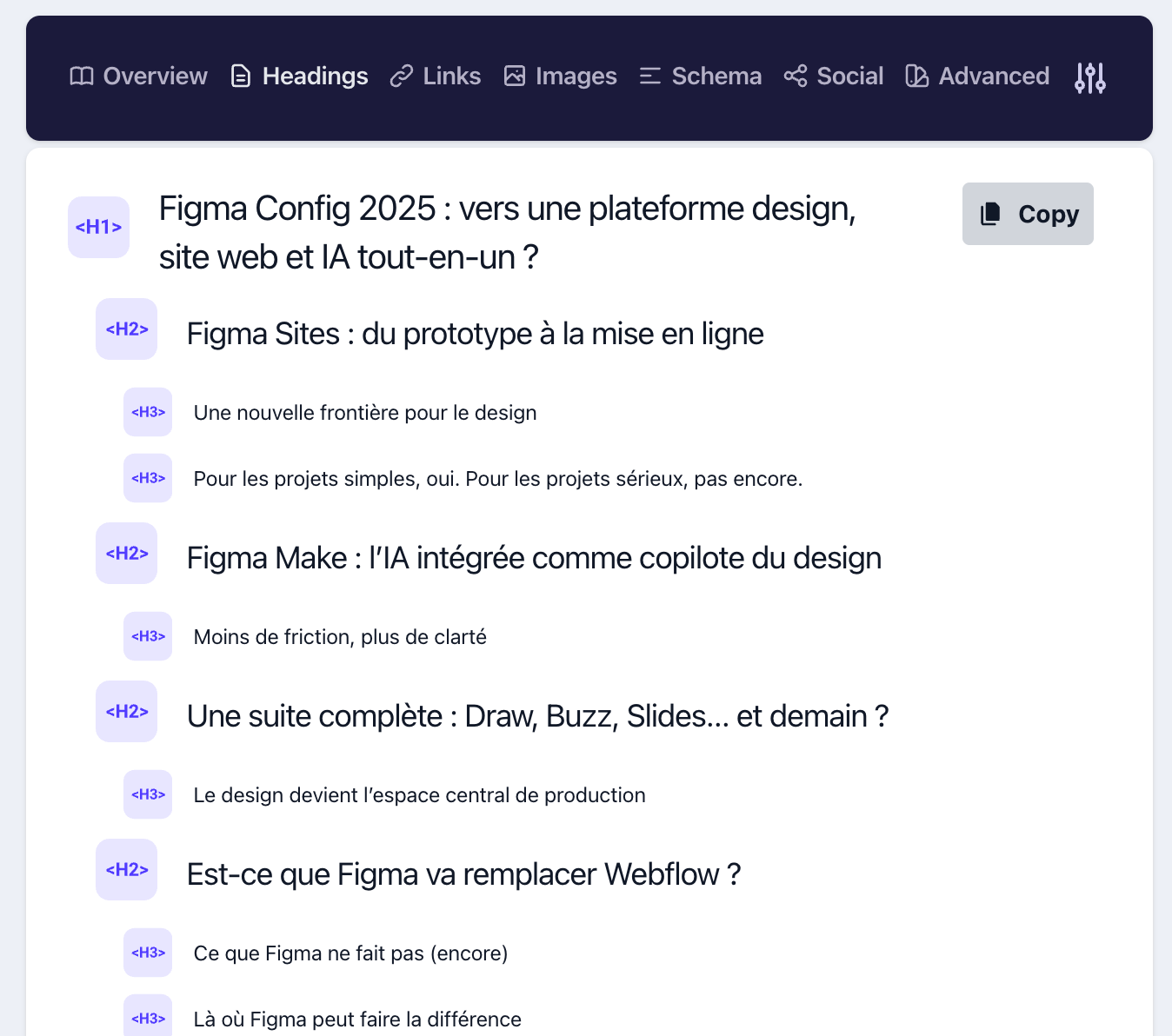 Structure des balises H1, H2, H3 sur Webflow