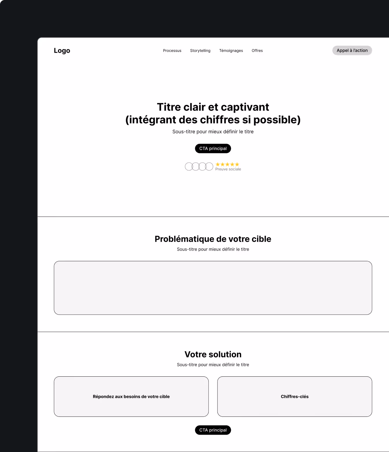 Exemple d'un wireframe pour une landing page