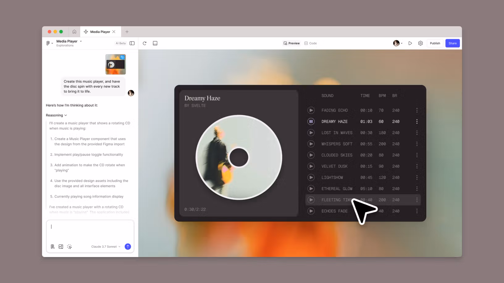 Figma Make interface IA intégrée pour générer du code à partir d'un prompt