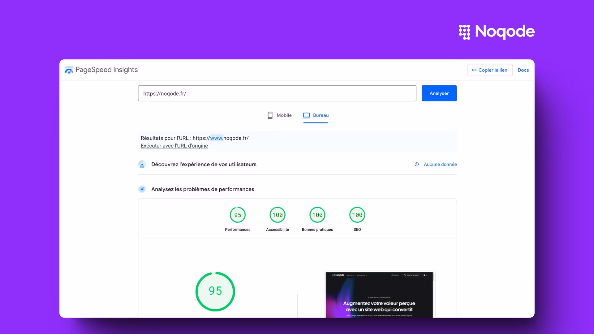 WebPerf de noqode.fr sur la Google PageSpeed Insights