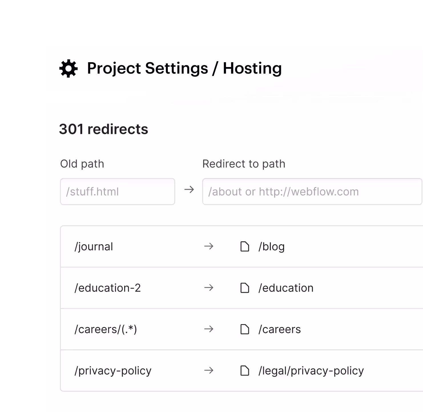 Exemple d'une redirection 301 sur Webflow