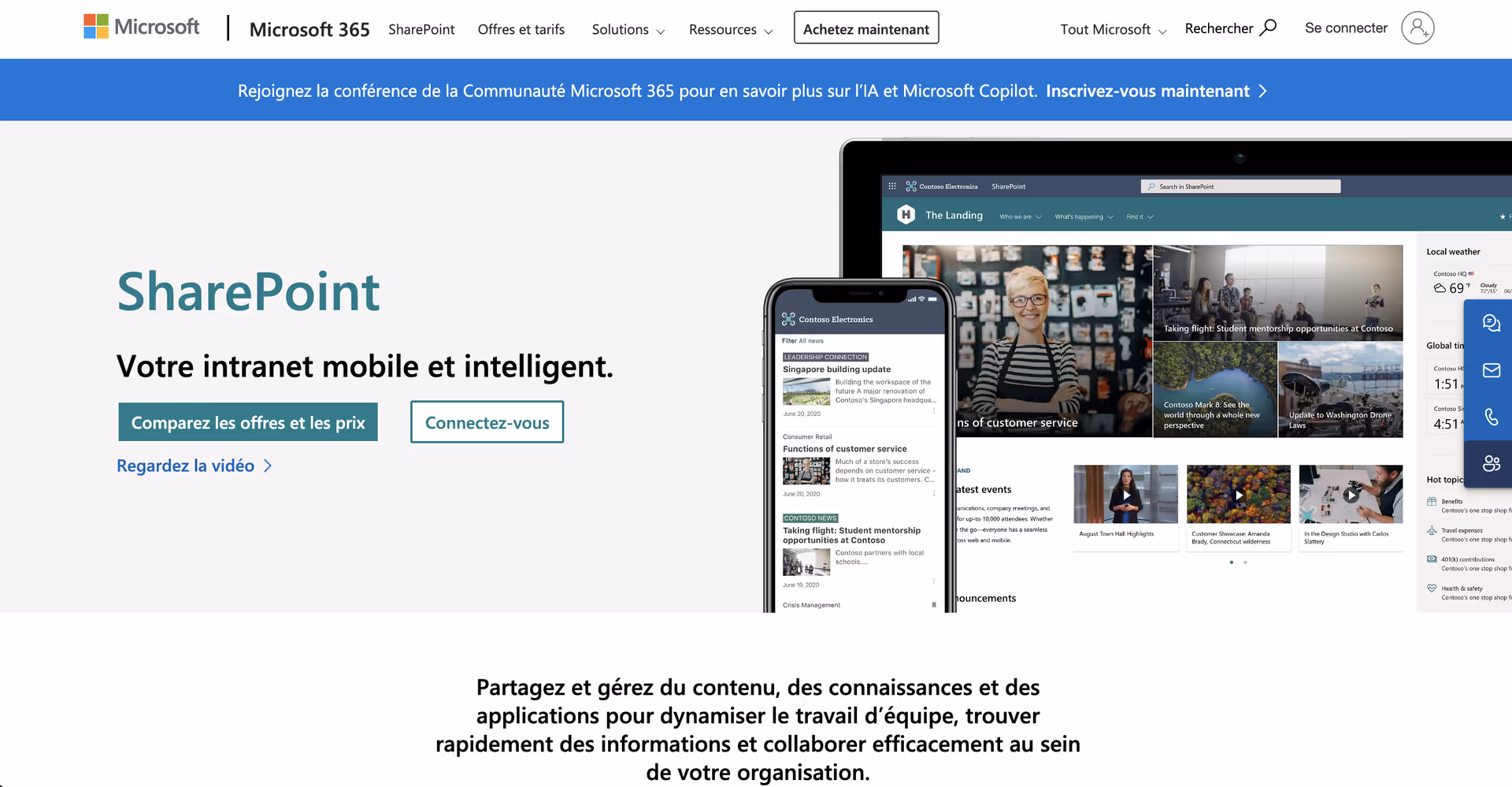 Exemple d'un site intranet avec Microsoft Share Point