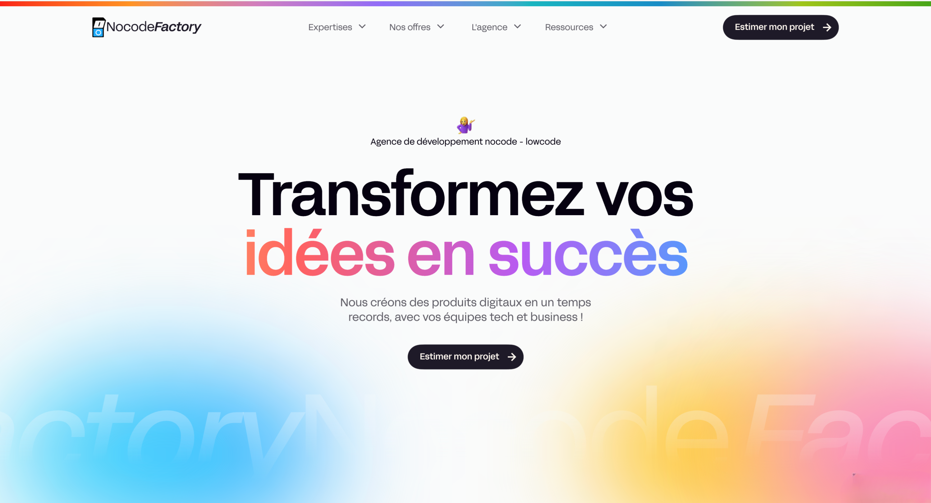 Page d'accueil de Nocode Factory, agence no-code et low-code Premium Partner Webflow