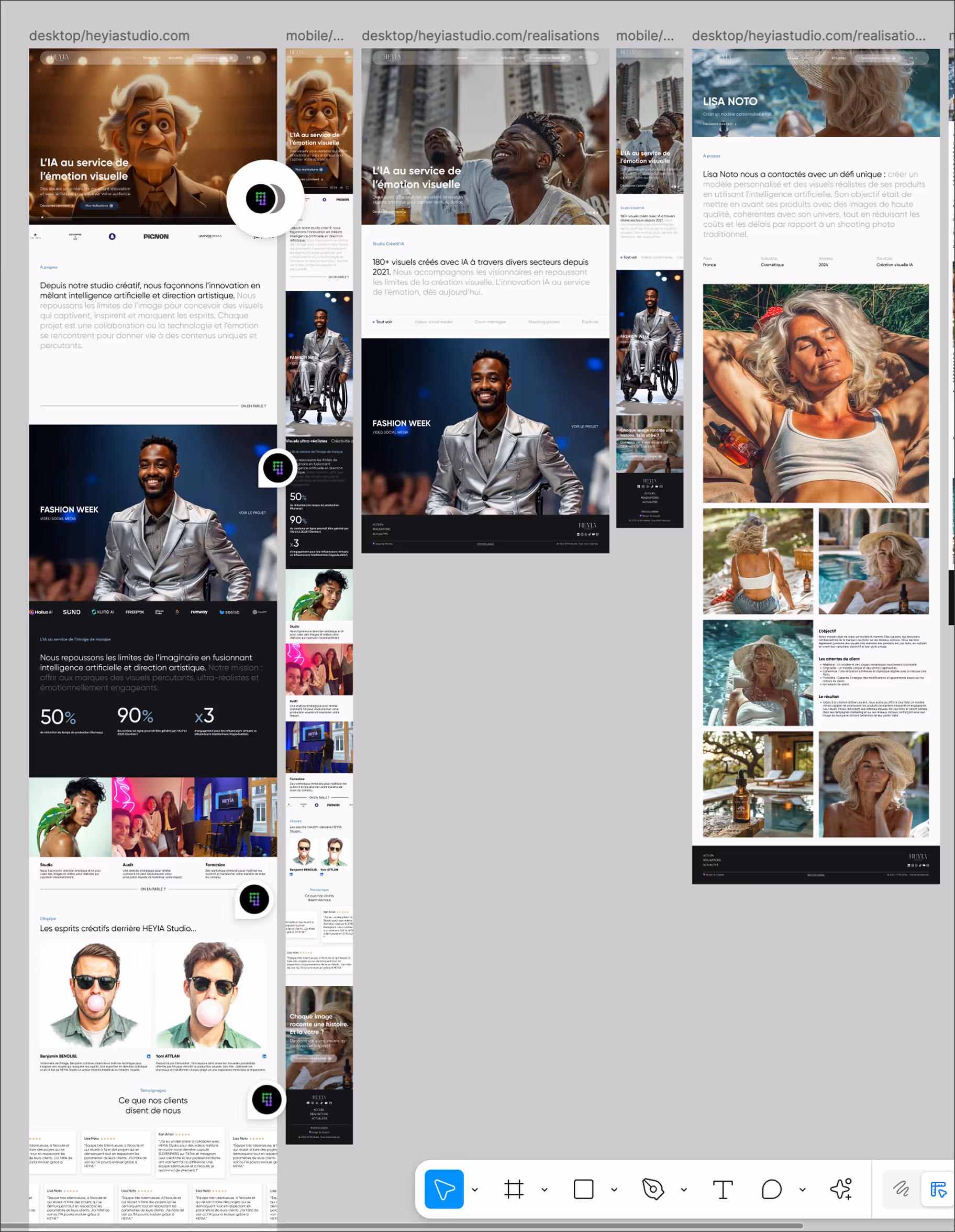 Maquettes UX/UI haut de gamme - Projet HEYIA Studio