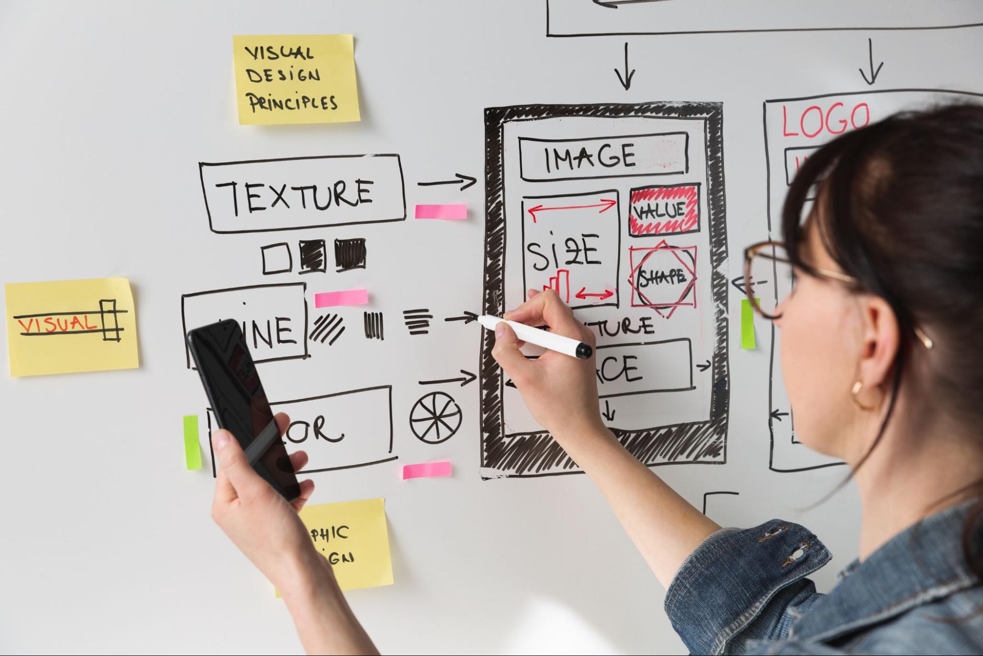UX designer reviewing wireframes