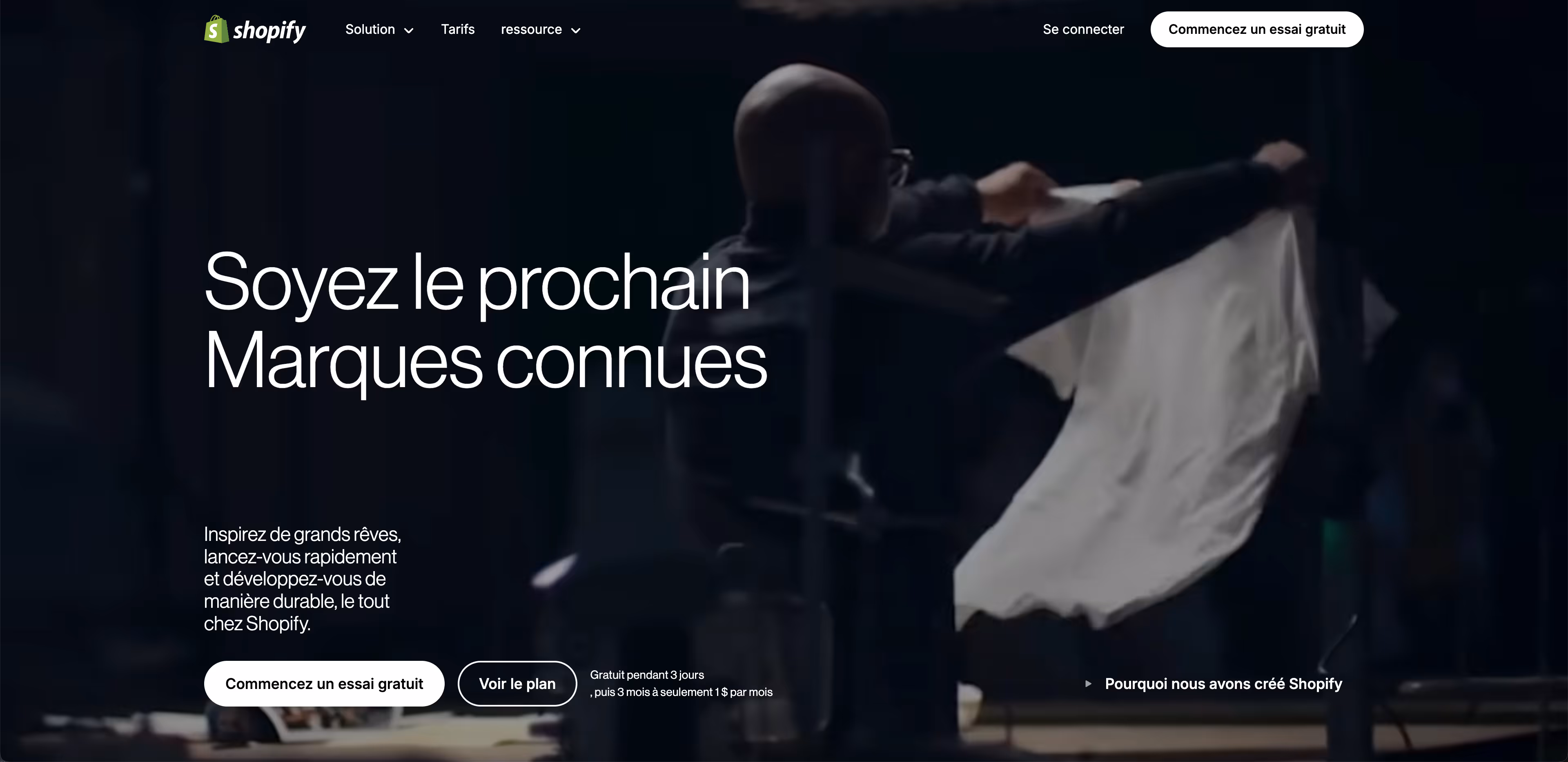 Page d’accueil de Shopify