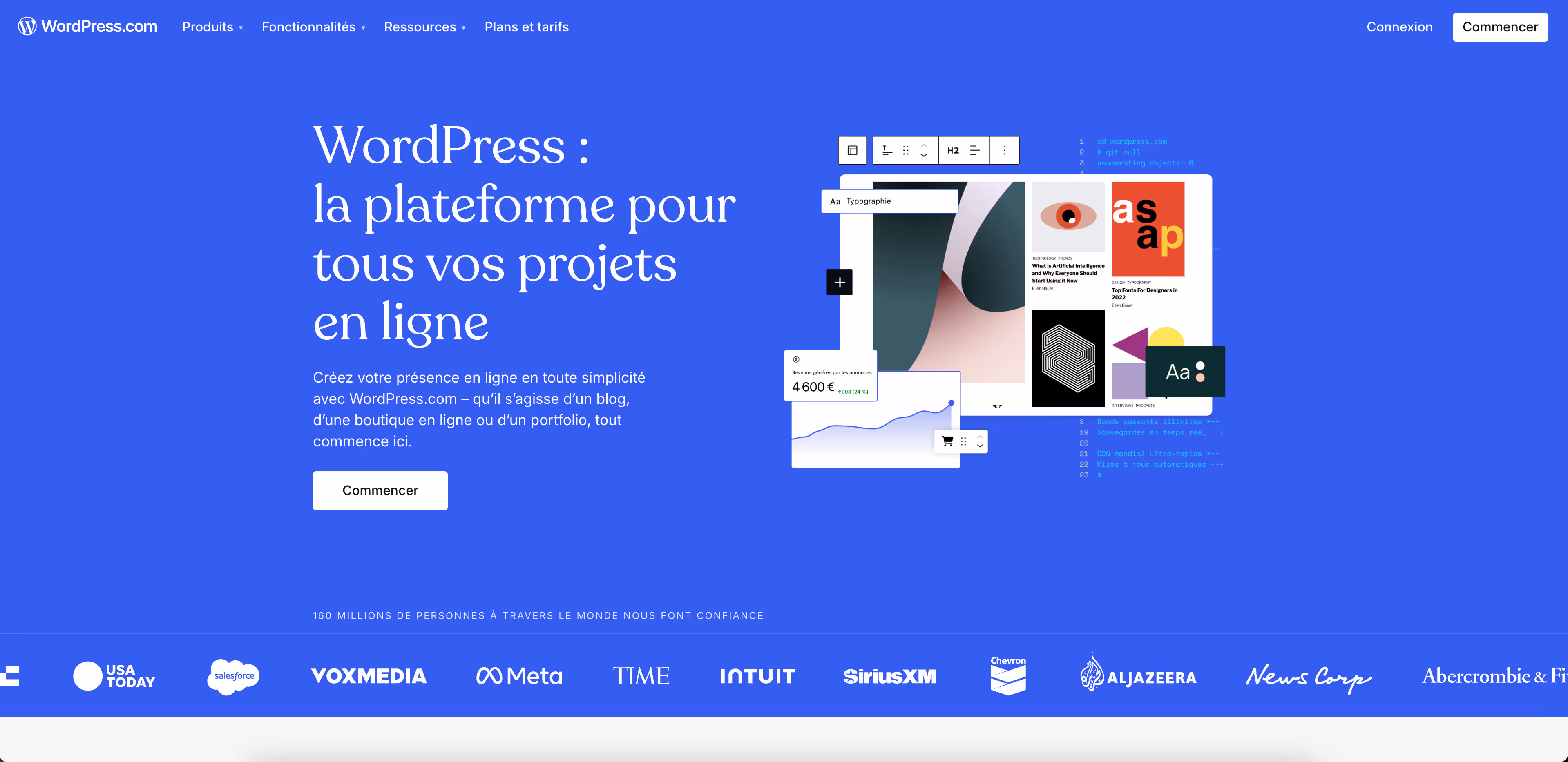 Interface WordPress pour la gestion de site web