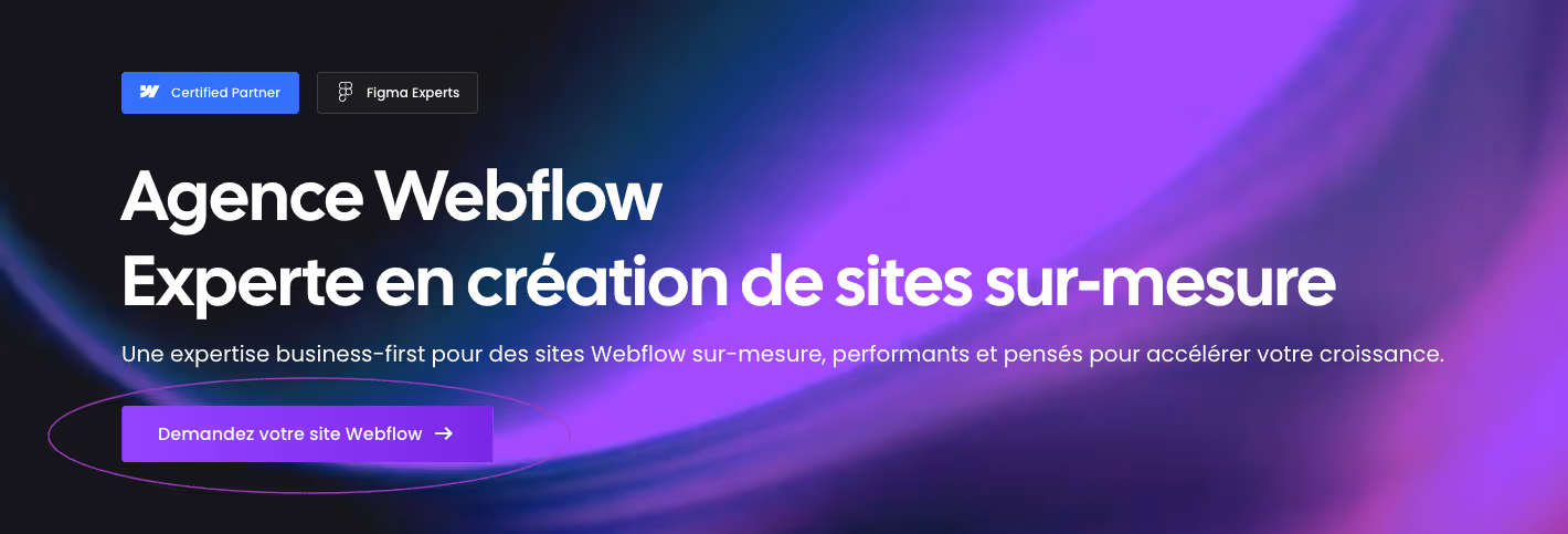 Exemple de CTA chez Noqode - Page Agence Webflow