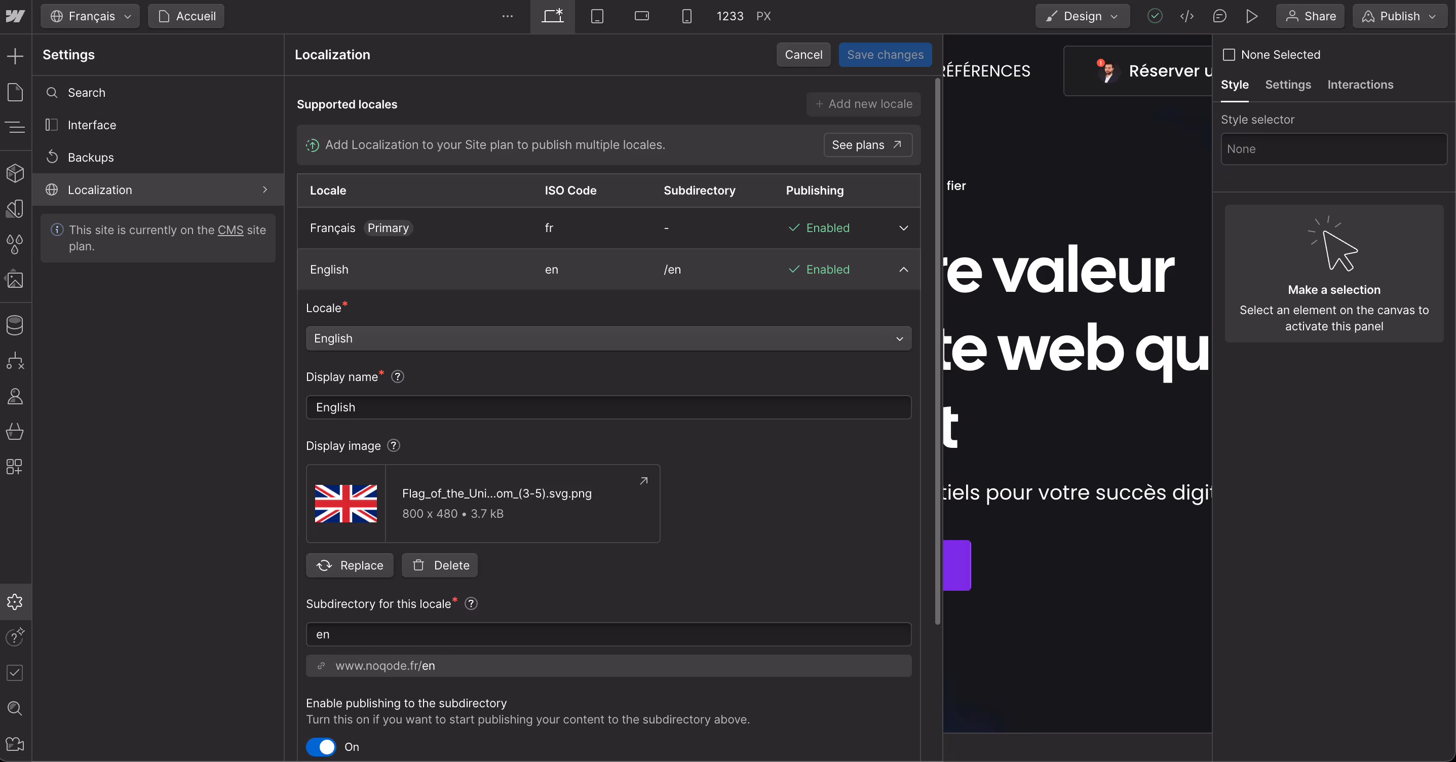 Ajoutez des locales supplémentaires sur Webflow Localization