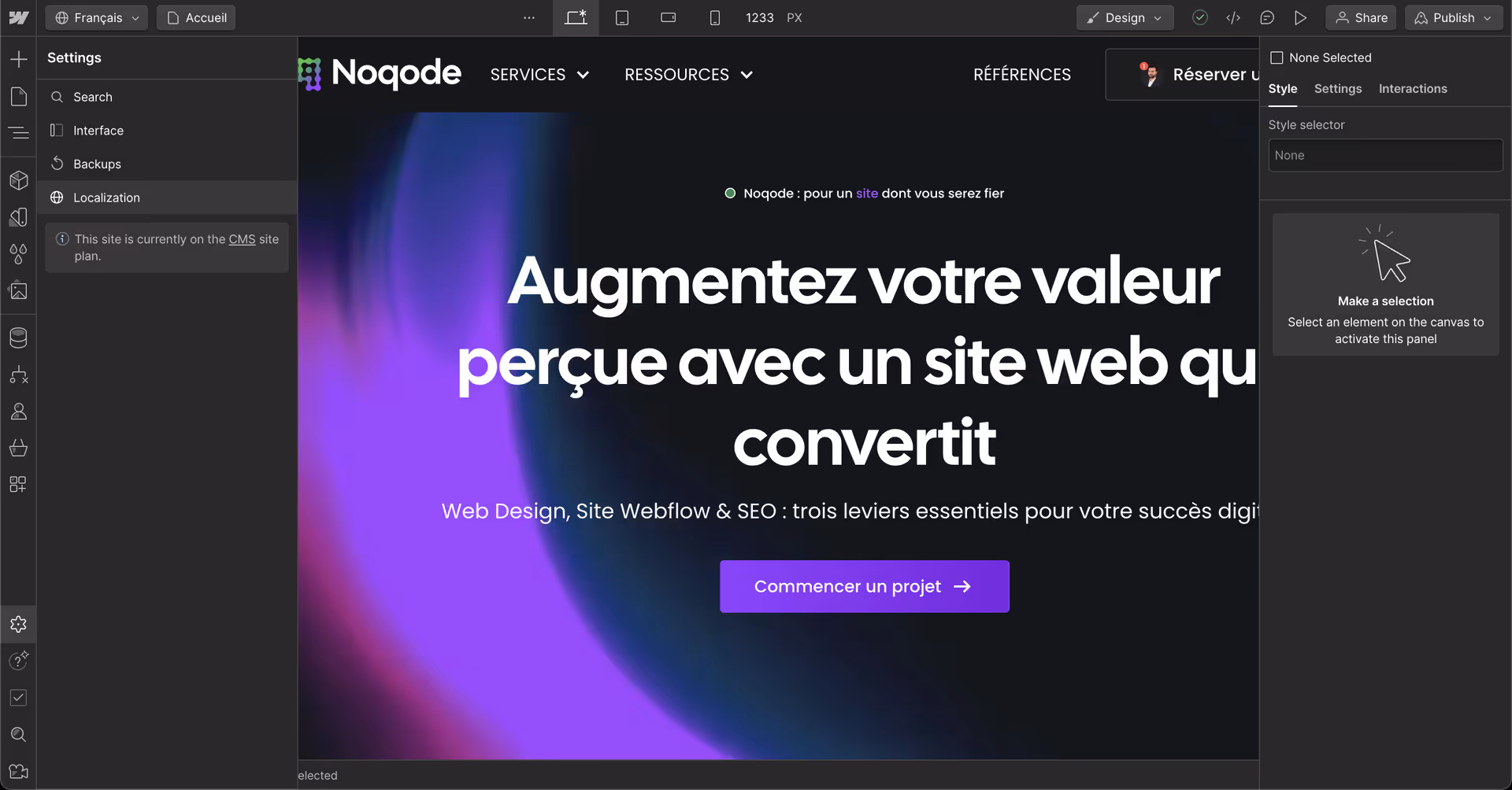 Accédez au paramètre de Webflow Localization