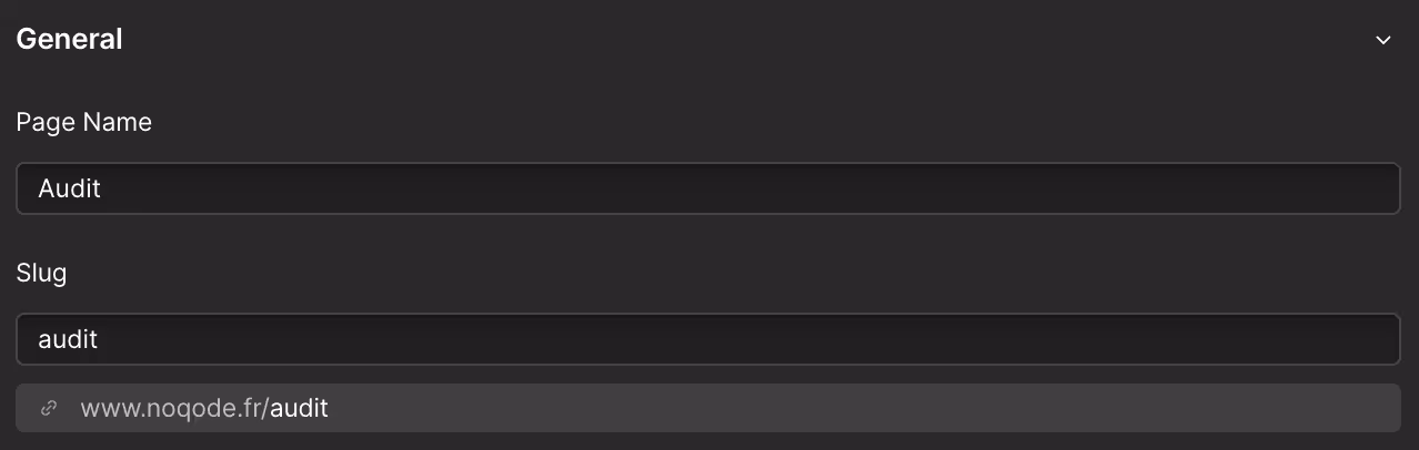 Modification du slug d’une page dans Webflow