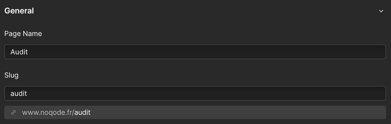Modification du slug d’une page dans Webflow