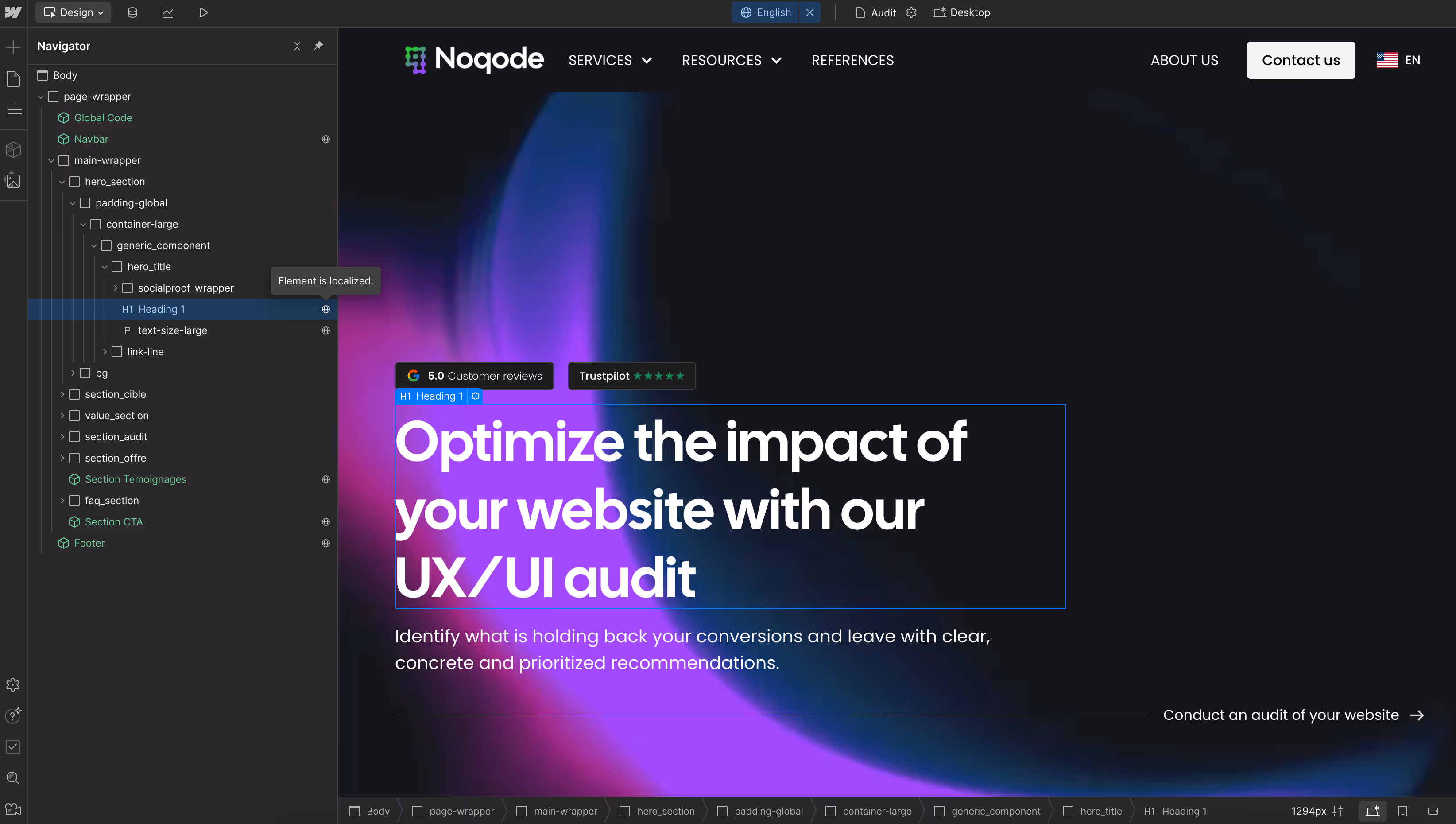 Interface de gestion Webflow Localization