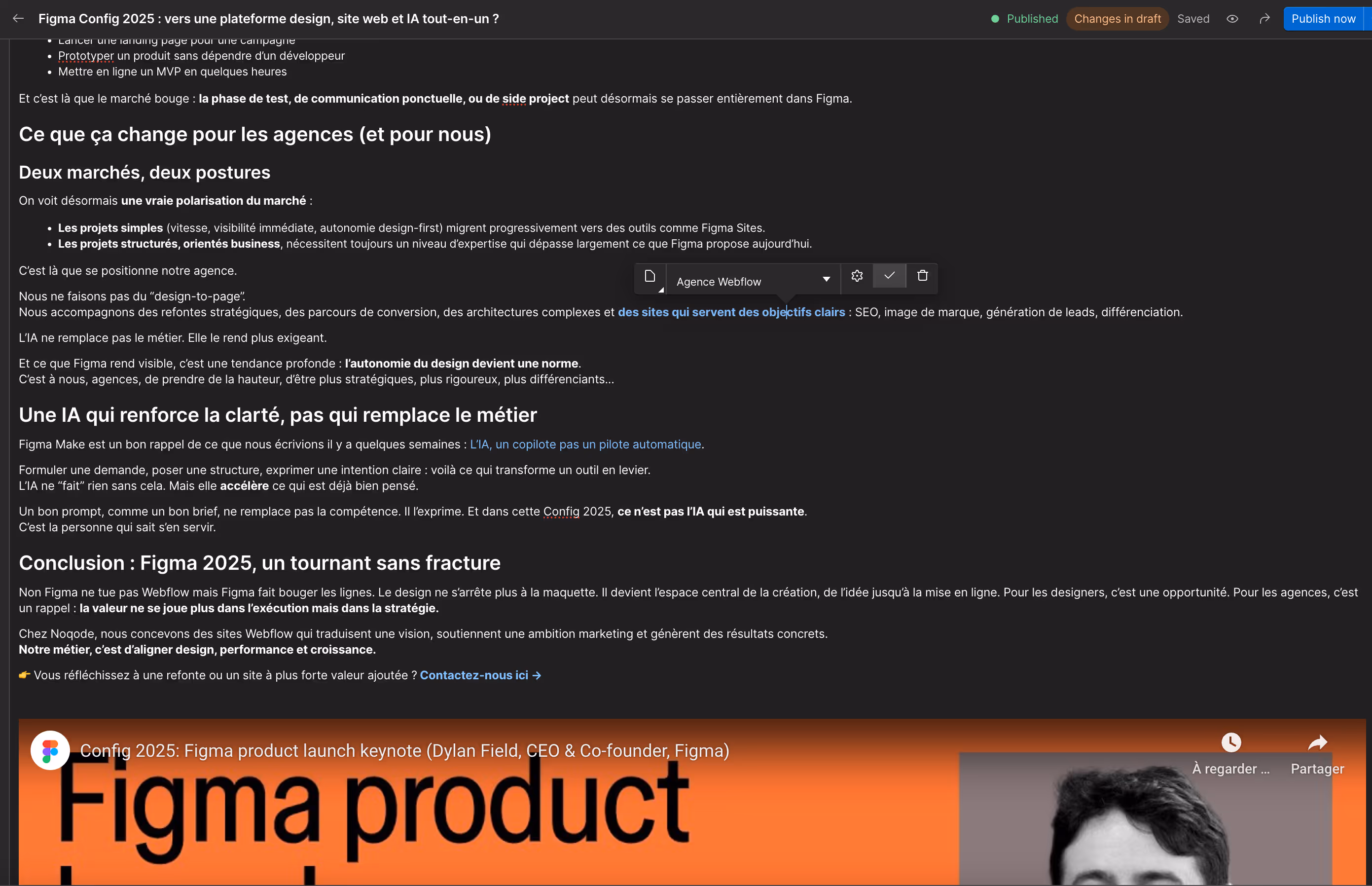 Aperçu de l’intégration de liens internes dans Webflow