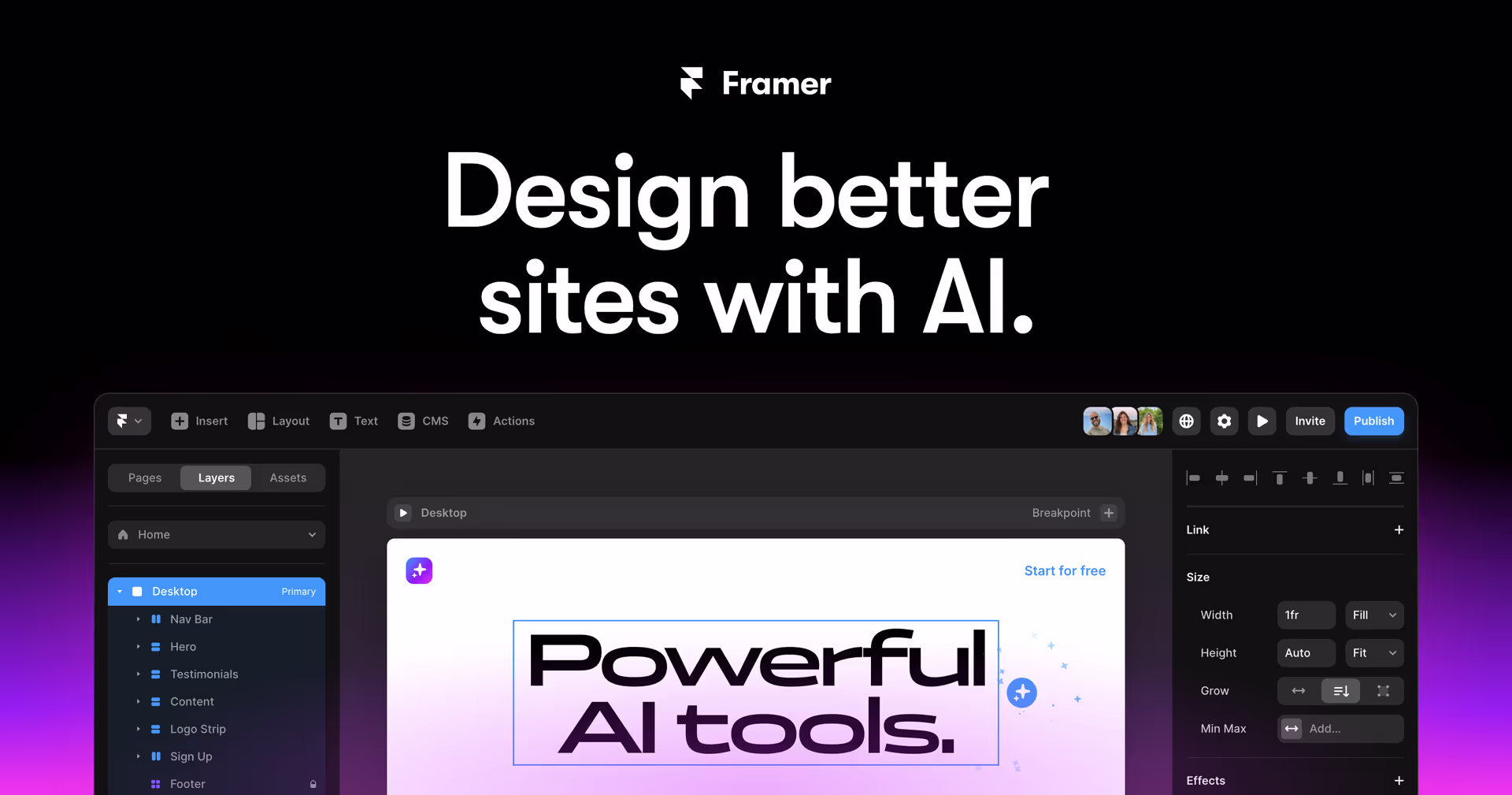 Framer outil no-code de prototypage de site web