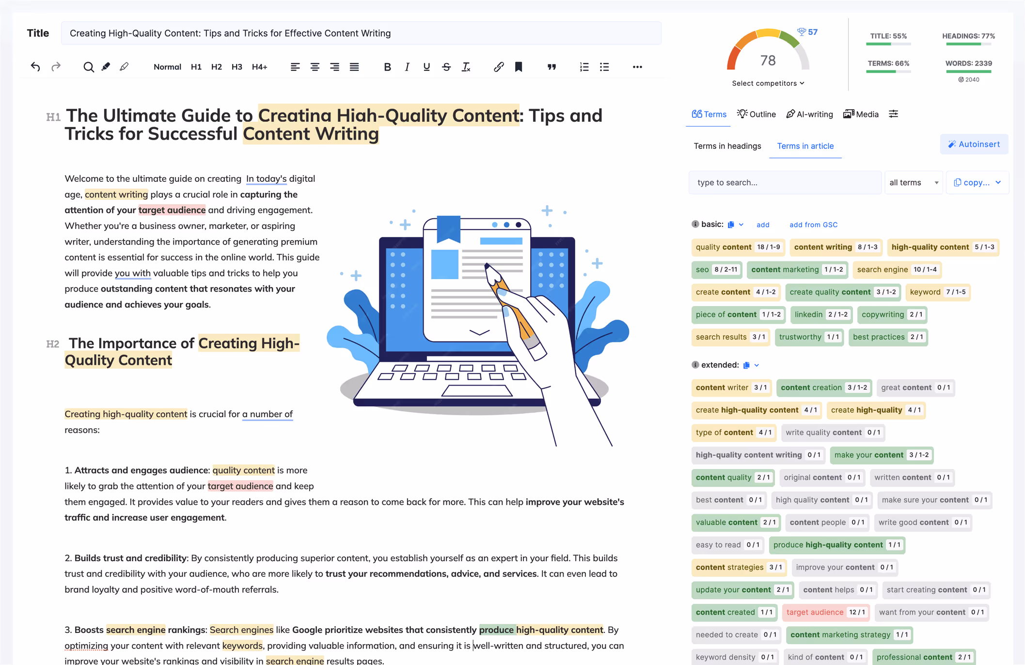 Overview de l'outil IA NEURONwriter