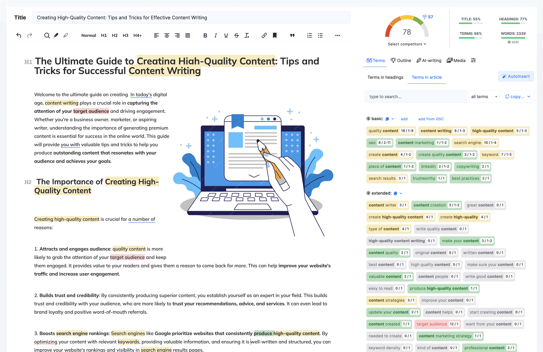 Overview de l'outil IA NEURONwriter