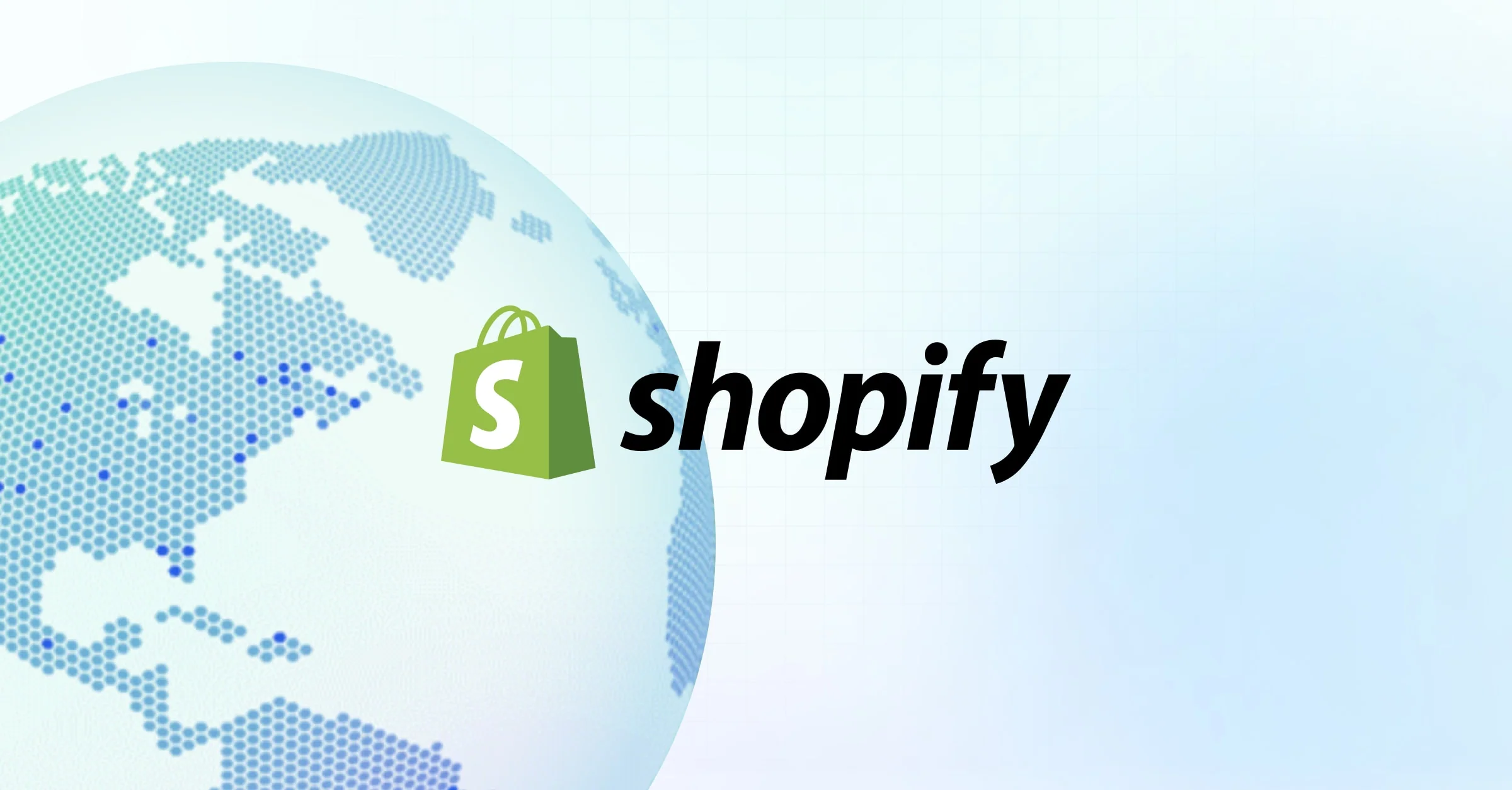 Logo Shopify devant une carte du monde illustrant sa présence mondiale dans le e-commerce